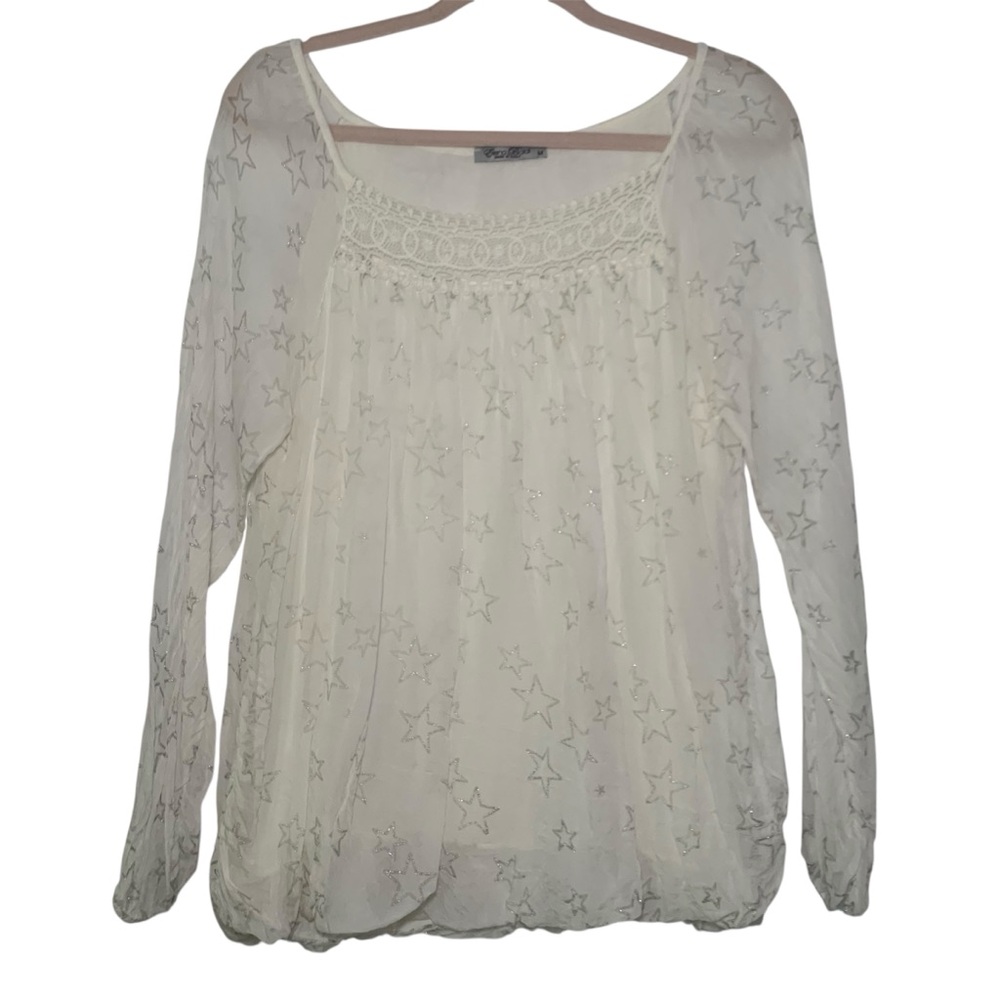White Silk Long Sleeve Embellished Blouse